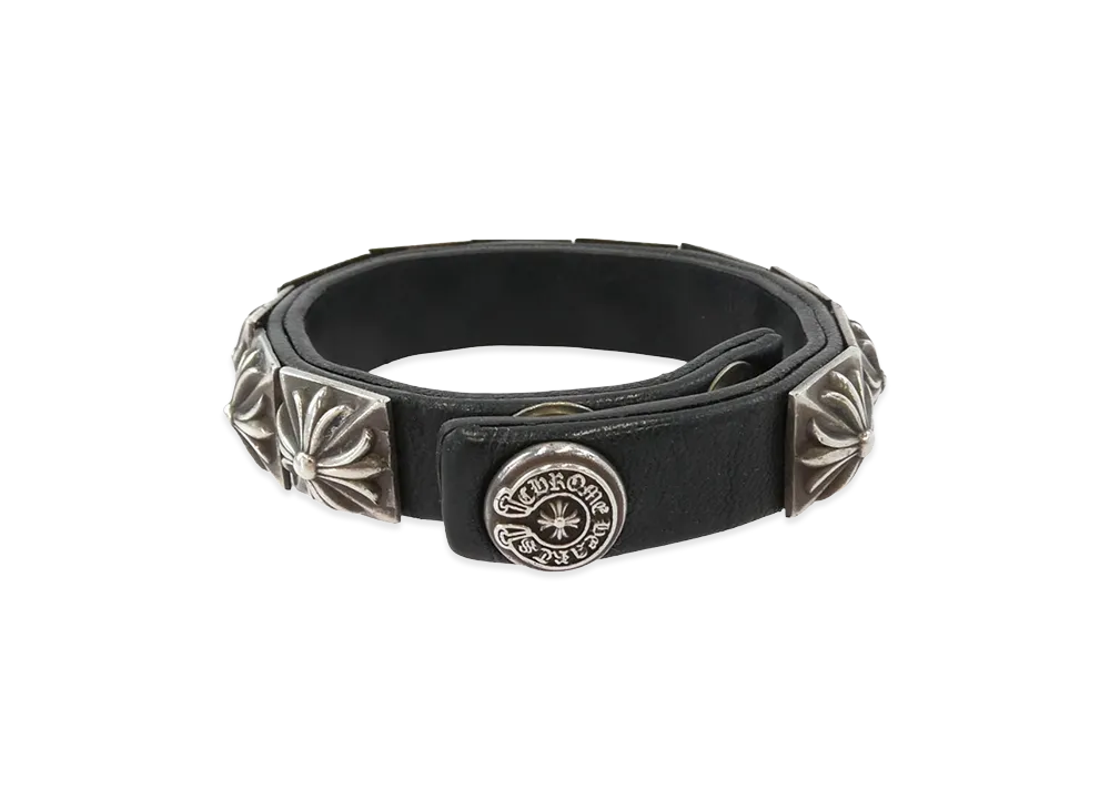 Chrome Hearts Zero Pyramid Studs Single Leather Bracelet "Black/Silver"