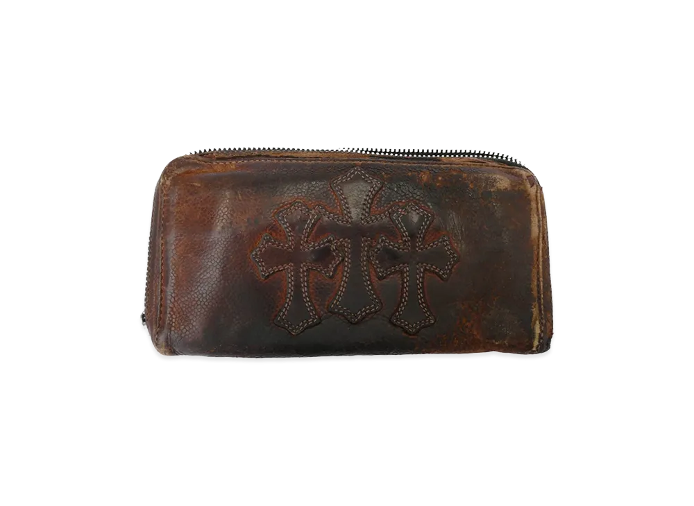 クロムハーツ REC F ZIP 3 セメタリー クロスパッチ ラウンドファスナー ウォレット "ダークブラウン"