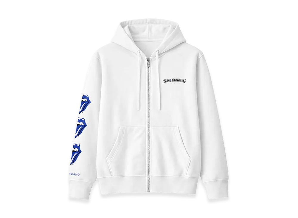 Chrome Hearts Rolling Stones Script Logo Zip Up Hoodie "White"