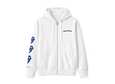 Chrome Hearts Rolling Stones Script Logo Zip Up Hoodie "White"