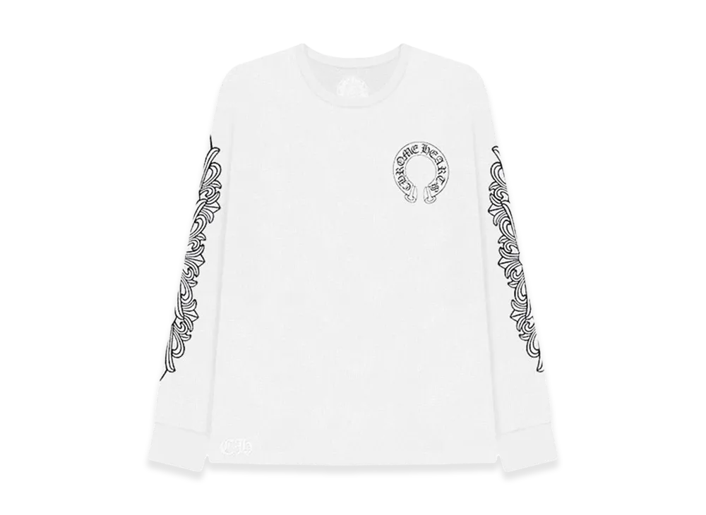 Chrome Hearts Horseshoe Floral Sleeve Waffle Thermal Shirt "White"