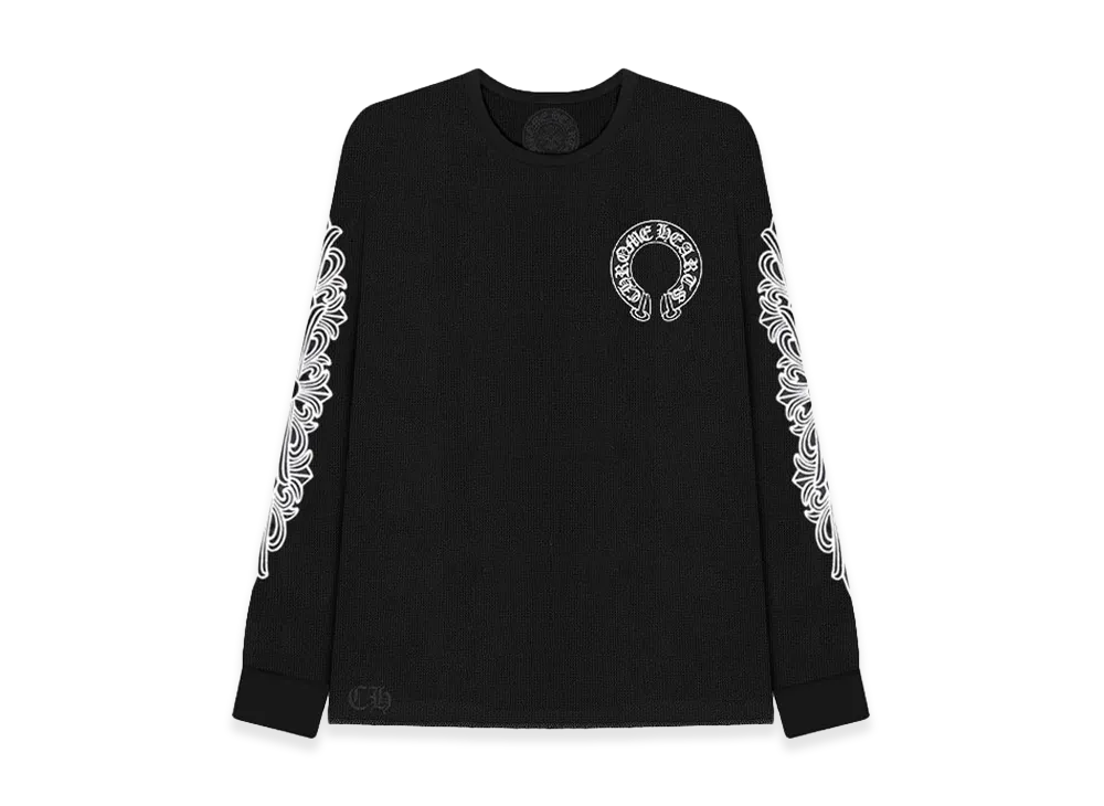 Chrome Hearts Horseshoe Floral Sleeve Waffle Thermal Shirt "Black"