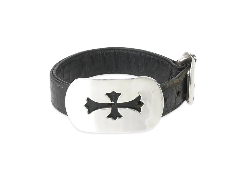 Chrome Hearts Cut Out Cross Dog Tag Gunslinger Leather Bracelet "Black"