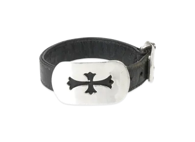Chrome Hearts Cut Out Cross Dog Tag Gunslinger Leather Bracelet "Black"