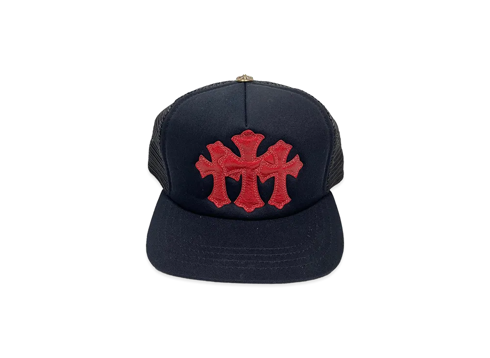 Chrome Hearts 3 Cemetery Leather Patch Mesh Tracker Cap "Black/Red"