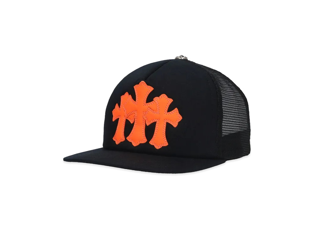 Chrome Hearts 3 Cemetery Leather Patch Mesh Tracker Cap "Black/Orange"