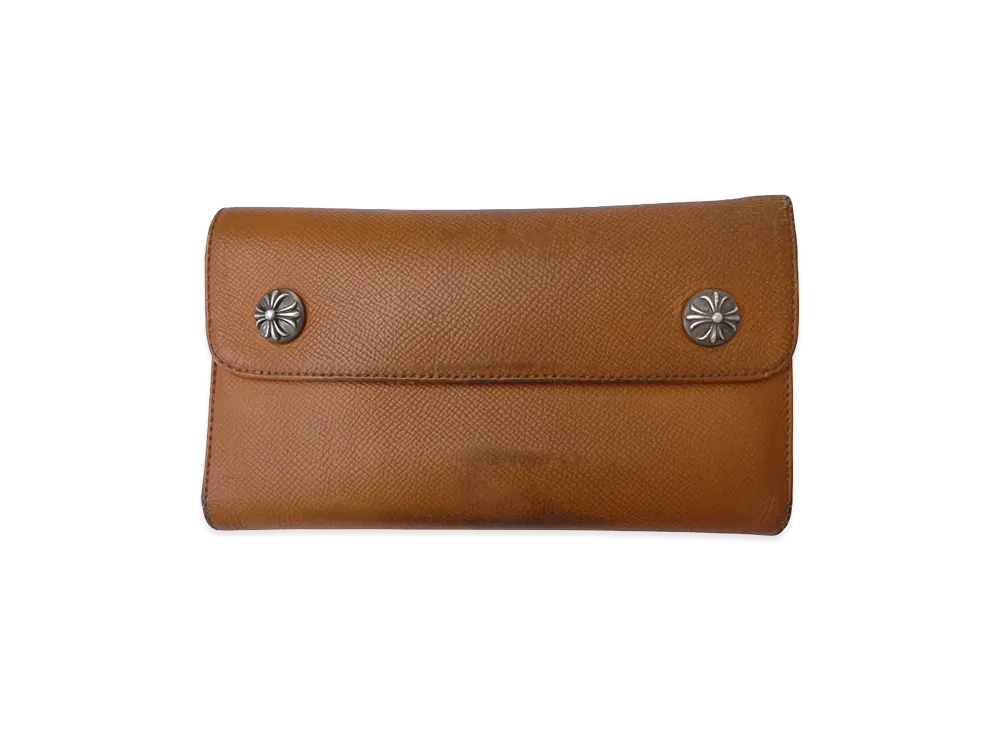 クロムハーツウェーブ クロスボールボタン レザー ウォレット "ブラウン"