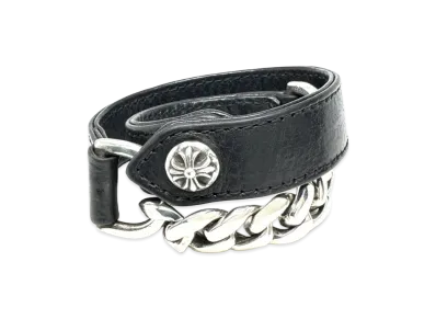 Chrome Hearts 1 Button 1 Snap Double Chain Leather Bracelet "Black/Silver"