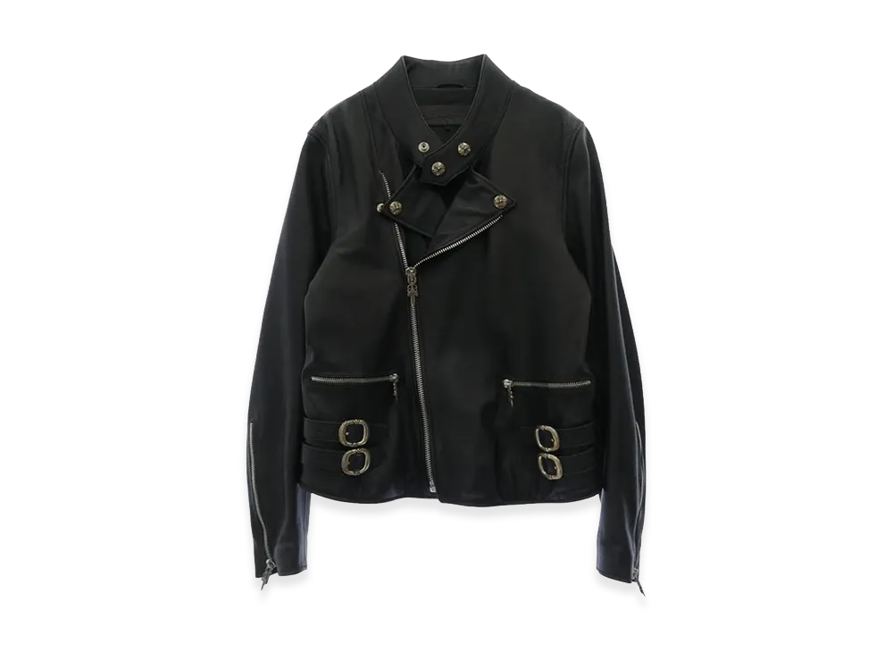 Chrome Hearts Cross Ball Button Dagger Zip Scroll Label Gunslinger Leather Semi Double Riders Jacket "Black"