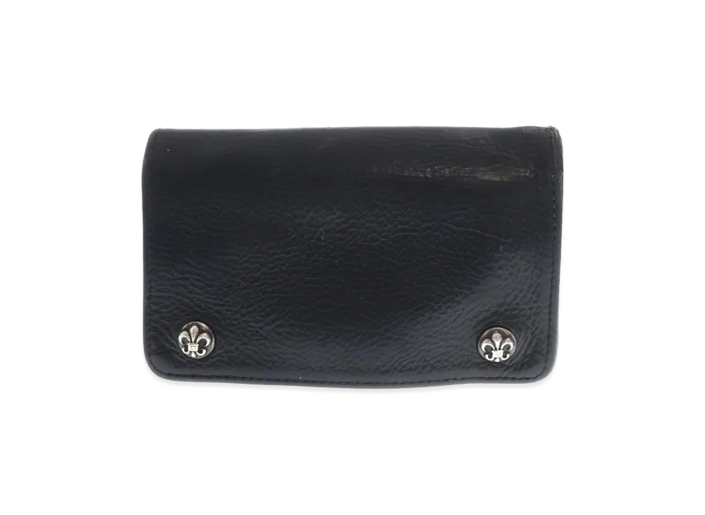 クロムハーツ 1ジップ フレアボールボタン レザーウォレット "ブラック"