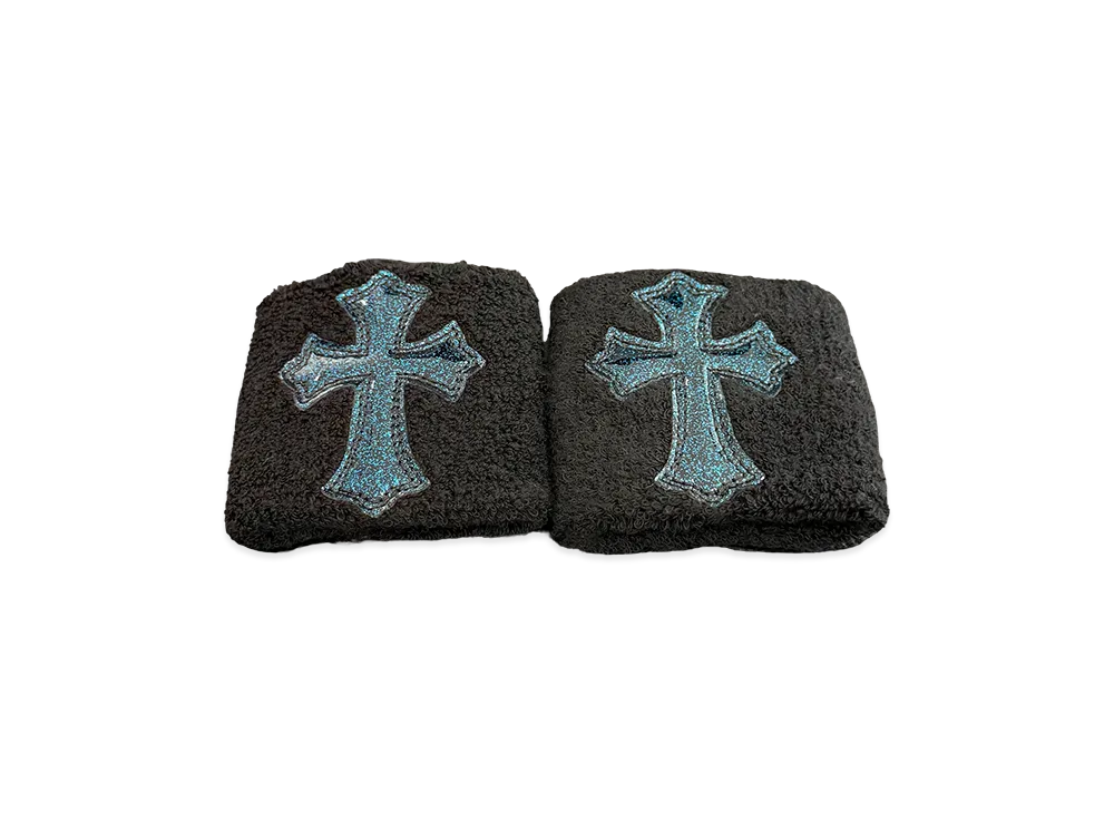 Chrome Hearts Galaxy Patent Leather Cross Patch Wrist Band "Black/Blue"