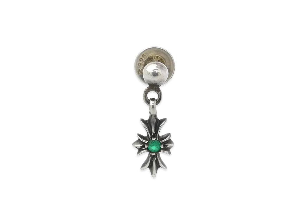 クロムハーツ タイニーE CHプラス ドロップ アフター エメラルド ピアス "シルバー/グリーン"