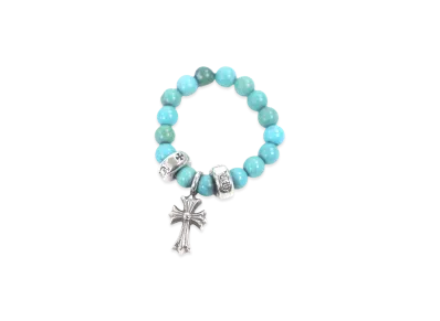 Chrome Hearts Beaded Ring with CH Cross Charm "Turquoise/Silver"