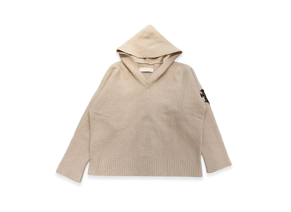 クロムハーツ レオパード クロスパッチ ニット フーディー "ホワイト"