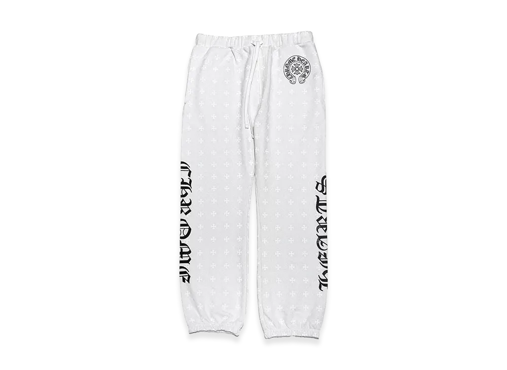 Chrome Hearts Cross Pattern Horseshoe Script Logo Sweatpants "White"