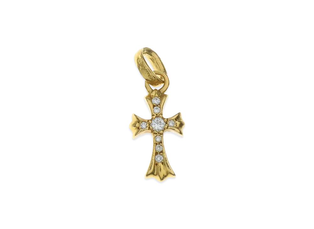 Chrome Hearts Baby Fat Cross Pave Diamond Pendant Top "Gold"