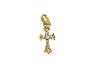 Chrome Hearts Baby Fat Cross Pave Diamond Pendant Top "Gold"
