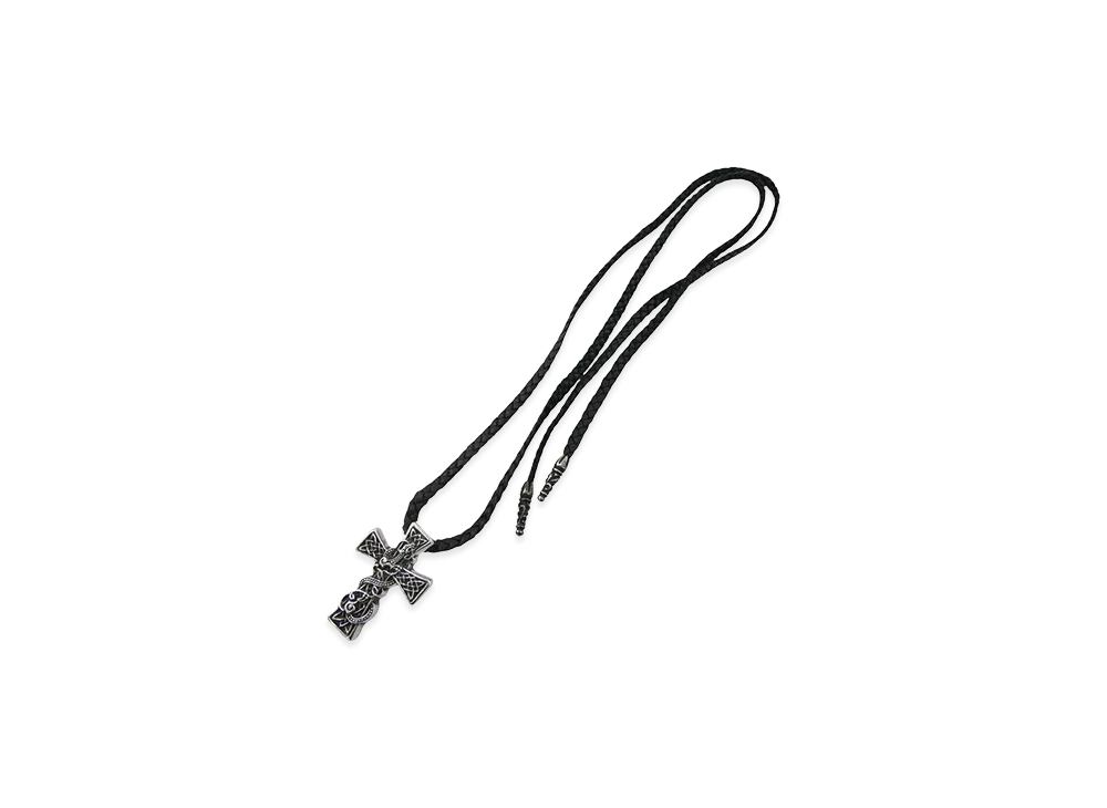 Chrome Hearts XS Celtic Cross Leather Braid Necklace "Silver/Black"