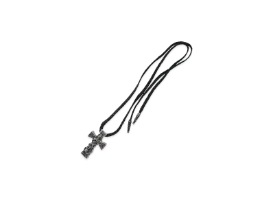 Chrome Hearts XS Celtic Cross Leather Braid Necklace "Silver/Black"