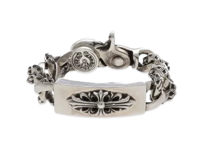 Chrome Hearts Floral Cross ID Fancy Link Clip Bracelet "Silver"