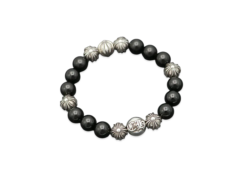 Chrome Hearts BEAD 8 Silver Elements Bead Bracelet "Black/Silver"