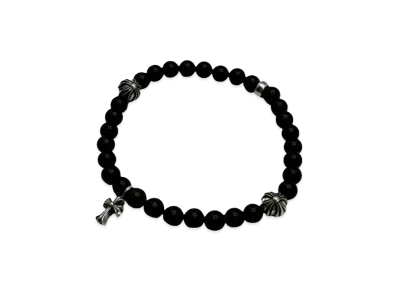 Chrome Hearts CH Cross Black Stone SV925 Bead Bracelet "Black/Silver"