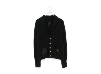 Chrome Hearts Bait & Tackle Cross Ball Leather Patch Knit Cardigan "Black/Silver"