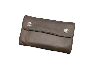 Chrome Hearts Wave Cross Button Leather Long Wallet "Brown"