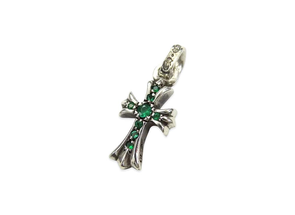 Chrome Hearts CH Cross Baby Fat Charm with Emerald Silver 925 "Silver/Green"