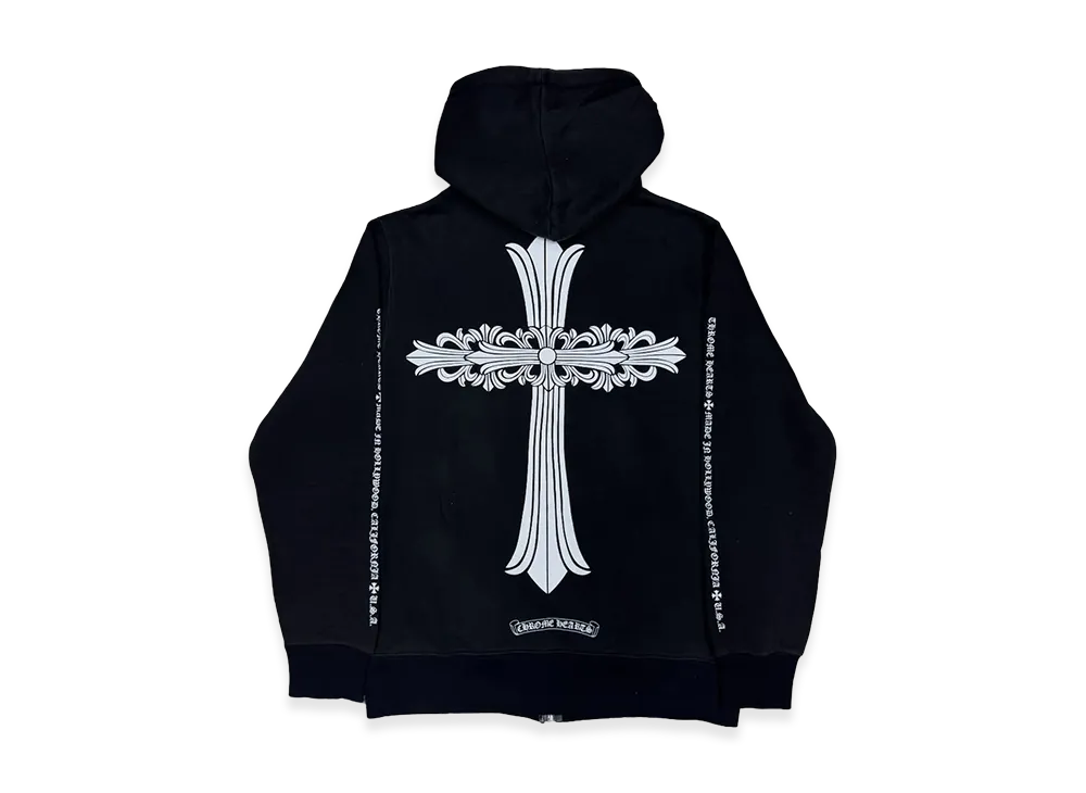 Chrome Hearts Floral Cross Lined Zip Up Hoodie "Black"