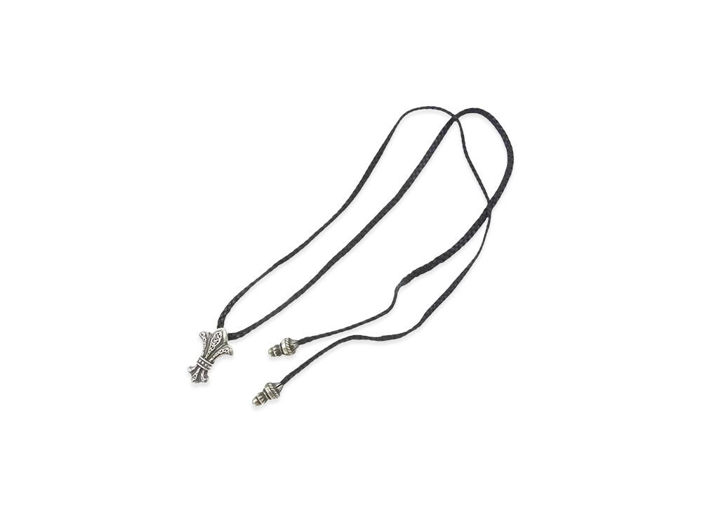 Chrome Hearts Old CH Fleur XS Leather Blade Bolotie Necklace Silver 925 "Silver/Black"