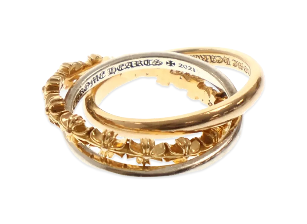 クロムハーツ タイニーE CHプラス バンド トリプル 22K シルバー925 リング "ゴールド/シルバー"