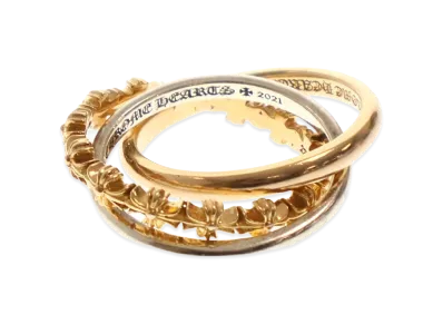 Chrome Hearts Tiny E CH Plus Band Trpl 22K Silver 925 Ring "Gold/Silver"