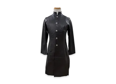 Chrome Hearts Stand Collar Cross Button Leather Long Coat "Black"
