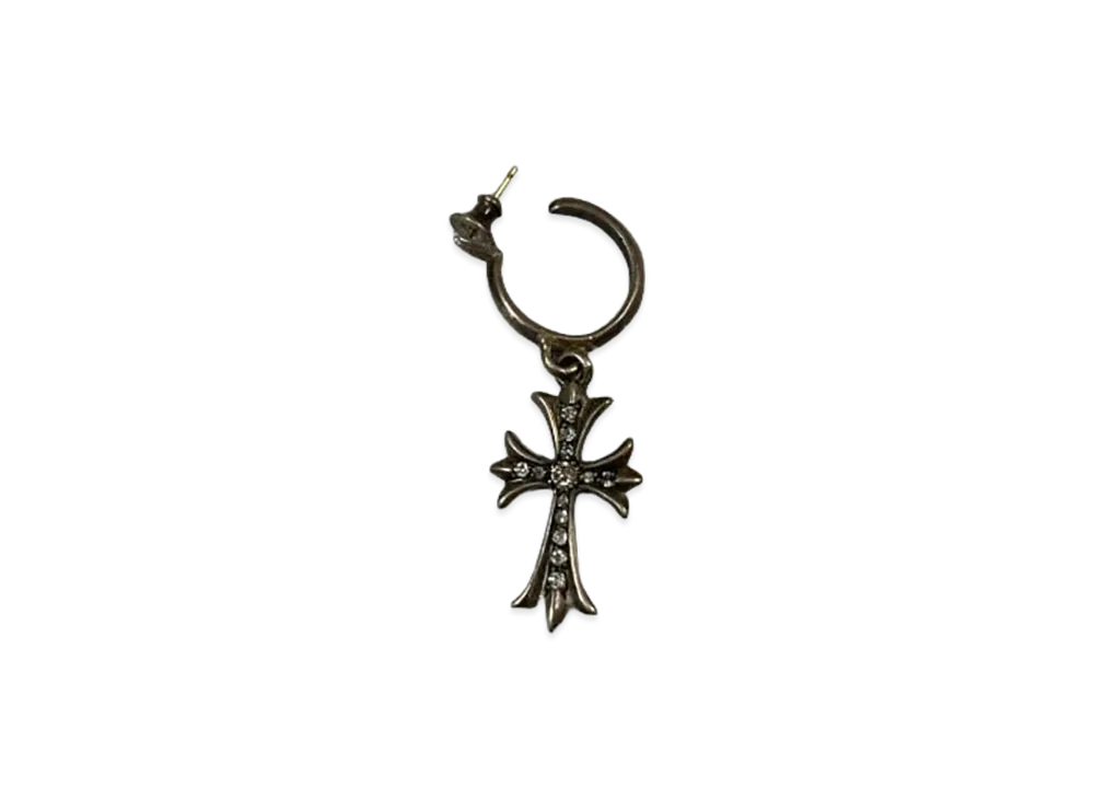 Chrome Hearts Tiny CH Cross Hoop Diamond Earrings "Silver"