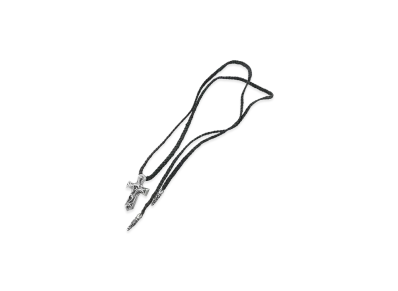 Chrome Hearts Small Vulcan Cross W Tiny Scroll Leather Blade Necklace "Black"
