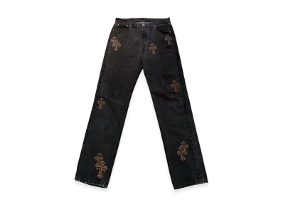 Chrome Hearts Levi's Vintage 501 Leopard Harako Leather Cross Patch Denim Pants "Gray/Leopard"