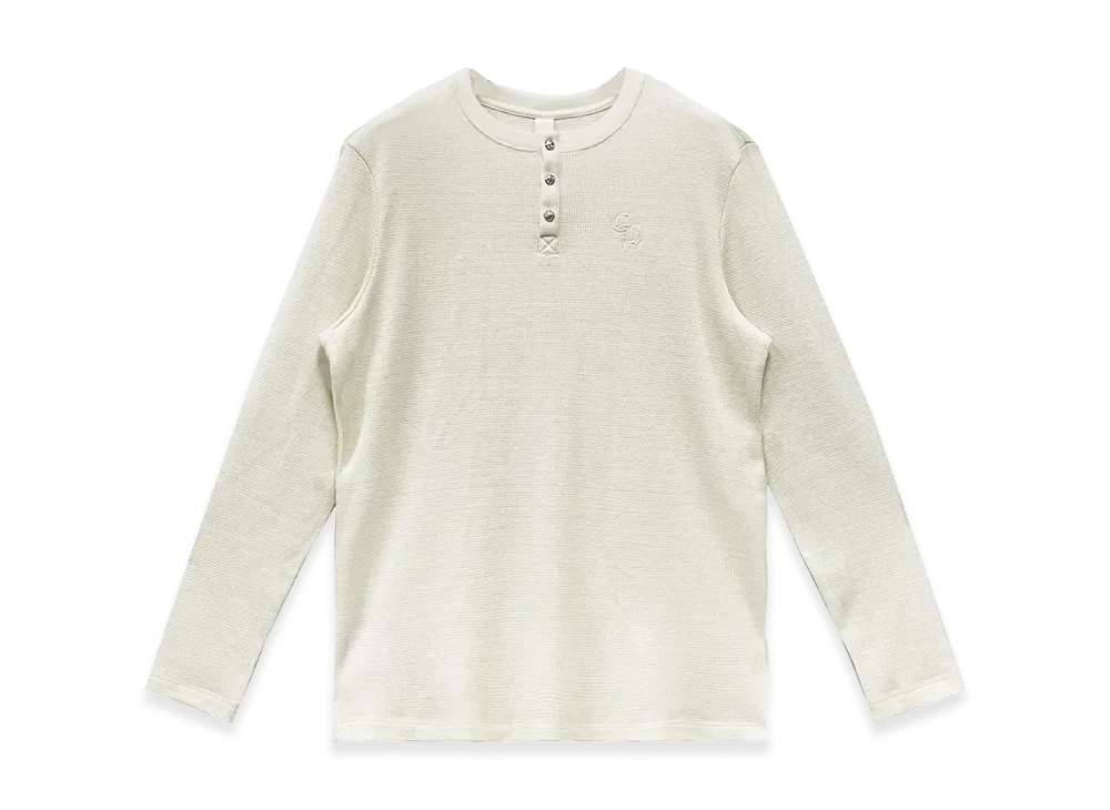 クロムハーツ ワッフルヘンリーカラーCHロゴ刺繍 ロングスリーブTシャツ "ホワイト"