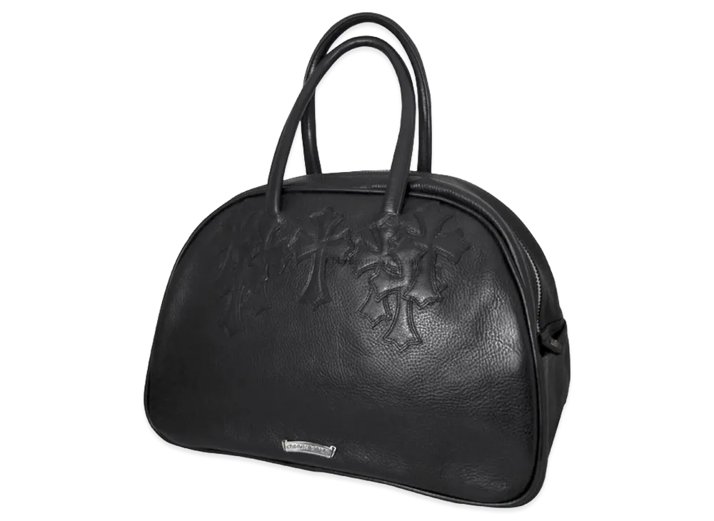 Chrome Hearts Gym Bag Medium Cemetery Cross Patch Leather Boston Bag "Black"