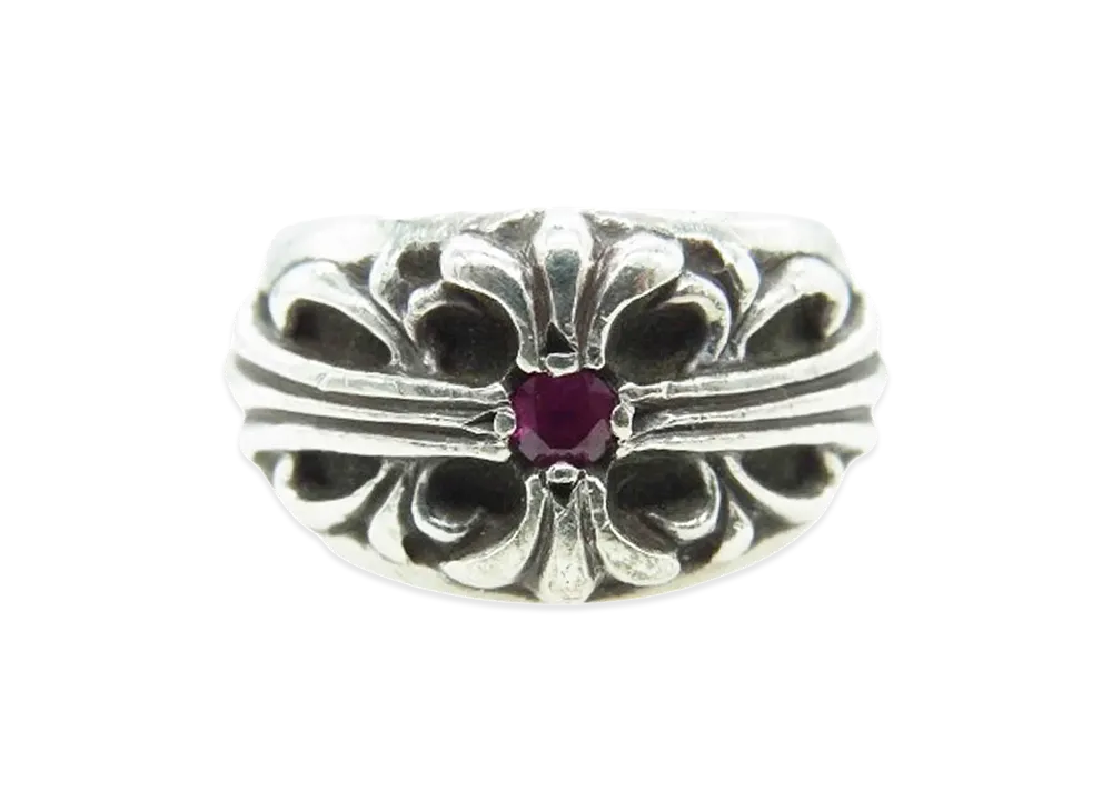 Chrome Hearts Floral Cross 1Ruby Ring "Silver"