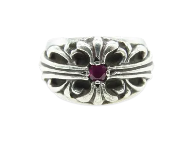 Chrome Hearts Floral Cross 1Ruby Ring "Silver"