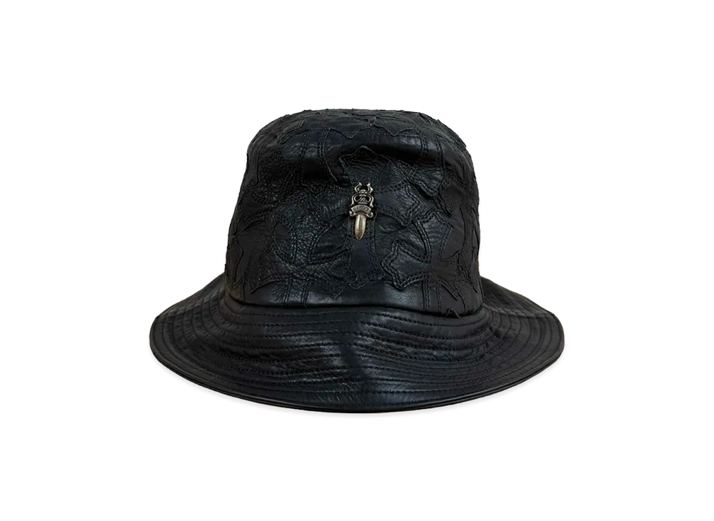 Chrome Hearts Cemetery Cross Leather Patch Bucket Hat "Black"