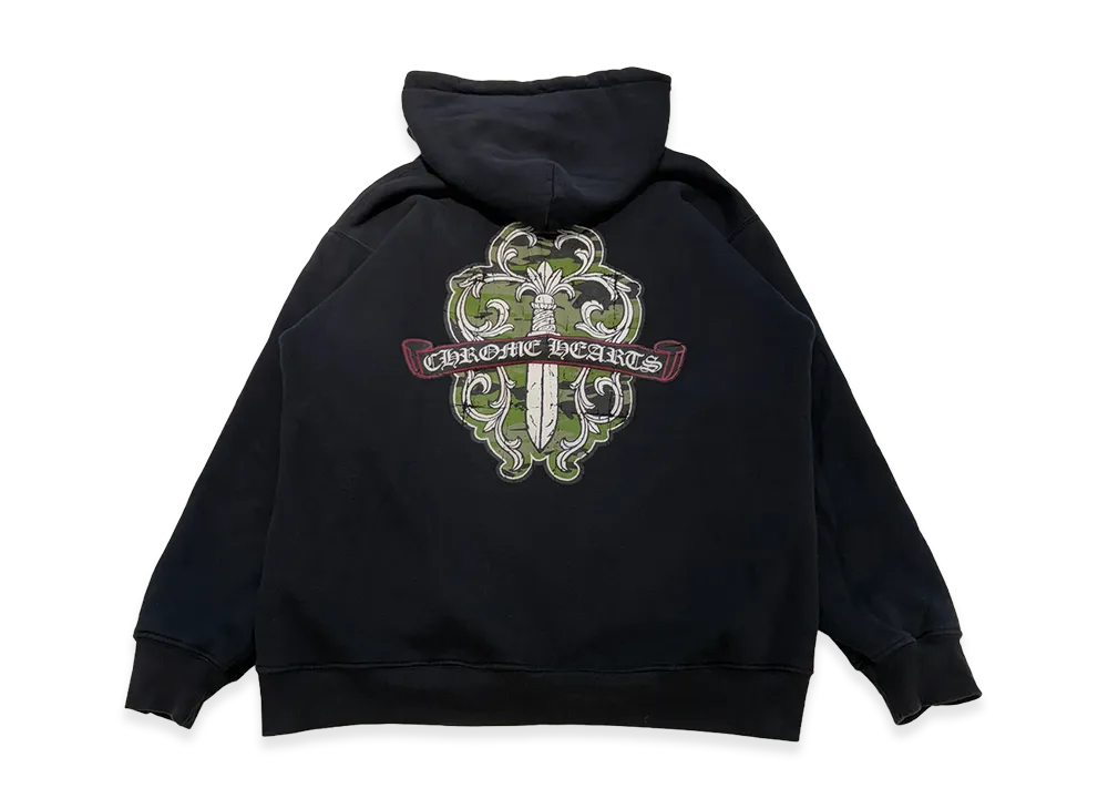 Chrome Hearts Camouflage Dagger Scroll Label Zip Up Hoodie "Black"