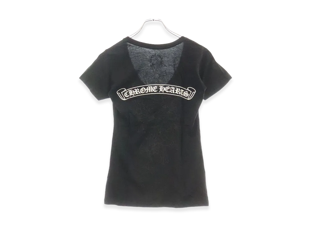 Chrome Hearts Cemetery Cross Scroll Label Back Print V-Neck T-Shirt "Black"
