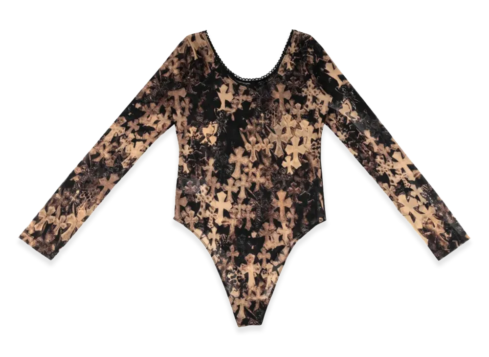 Chrome Hearts Cross Print Sheer Mesh Bodysuit "Black/Brown"