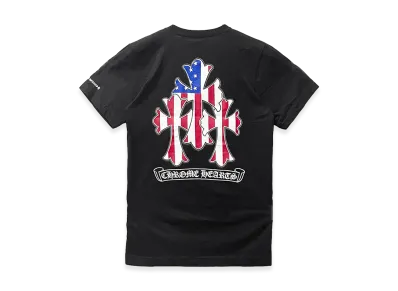 Chrome Hearts USA Flag Triple Cross Logo S/S T-Shirt "Black"