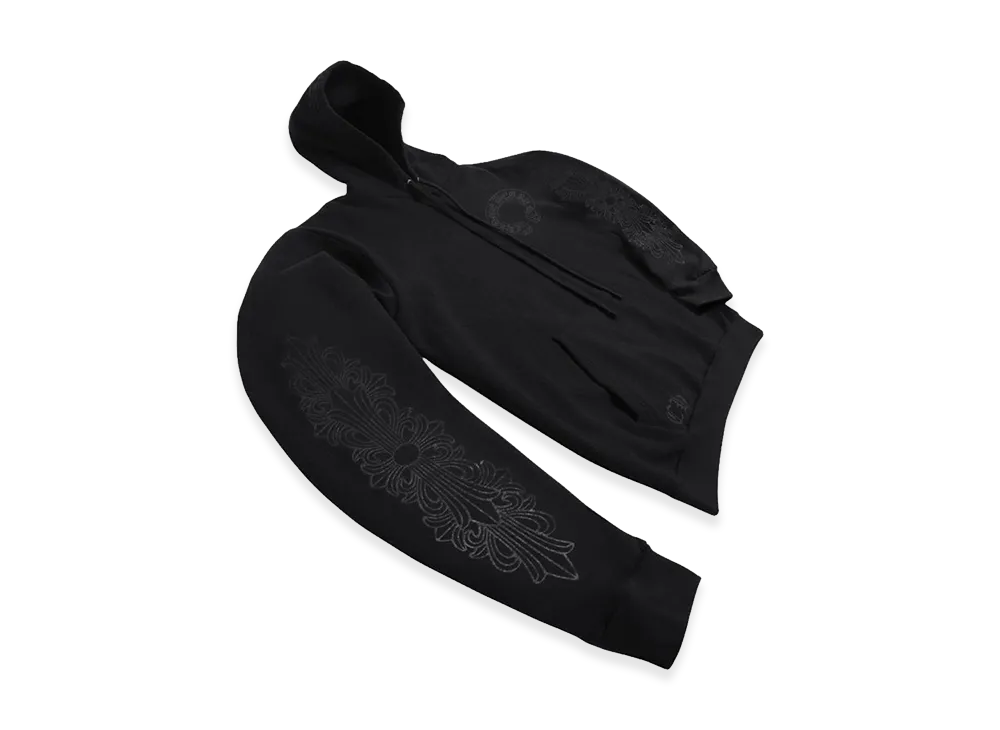 Chrome Hearts Pullover Horseshoe Floral Hoodie "Black/Black"