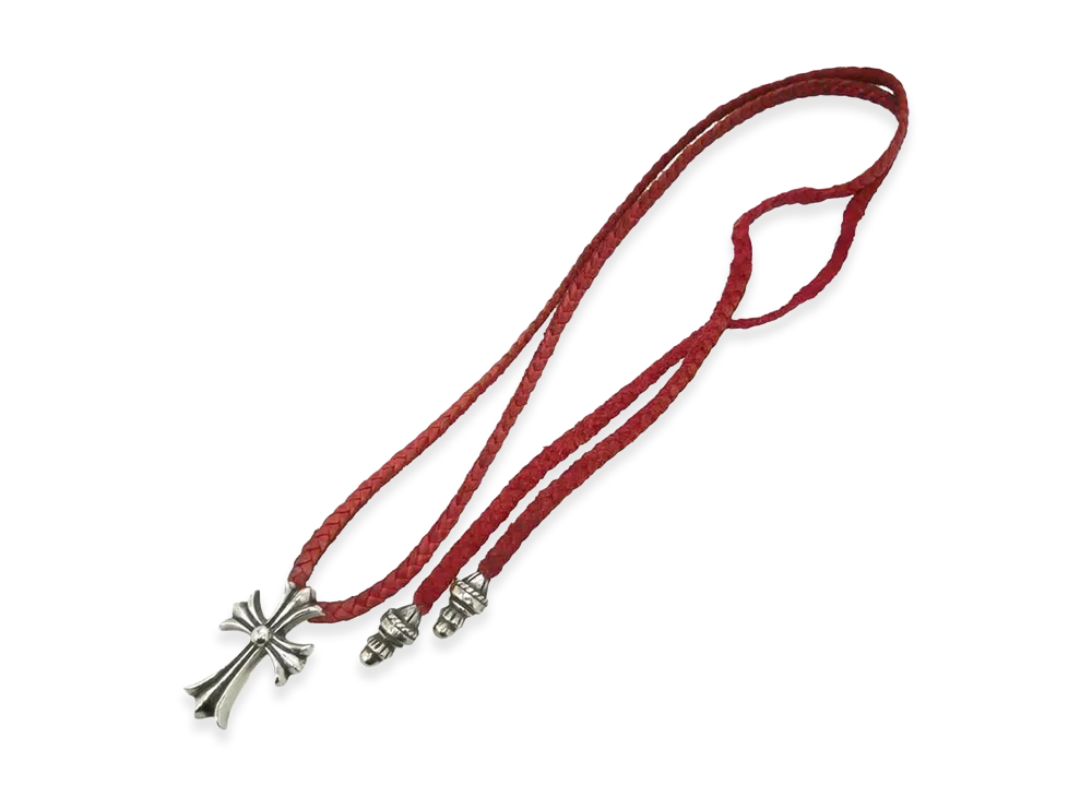 Chrome Hearts Small CH Cross Leather Braid W Bolo Tip Necklace "Silver"