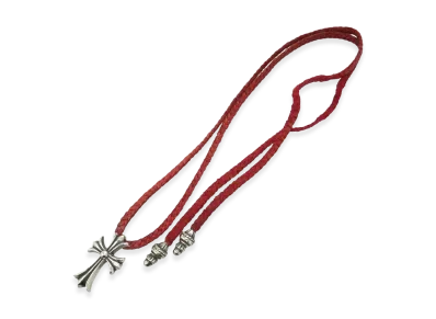 Chrome Hearts Small CH Cross Leather Braid W Bolo Tip Necklace "Silver"