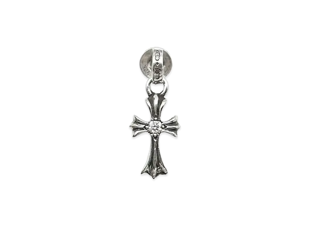Chrome Hearts Baby Fat Cross Drop Earring 1 Diamond "Silver"